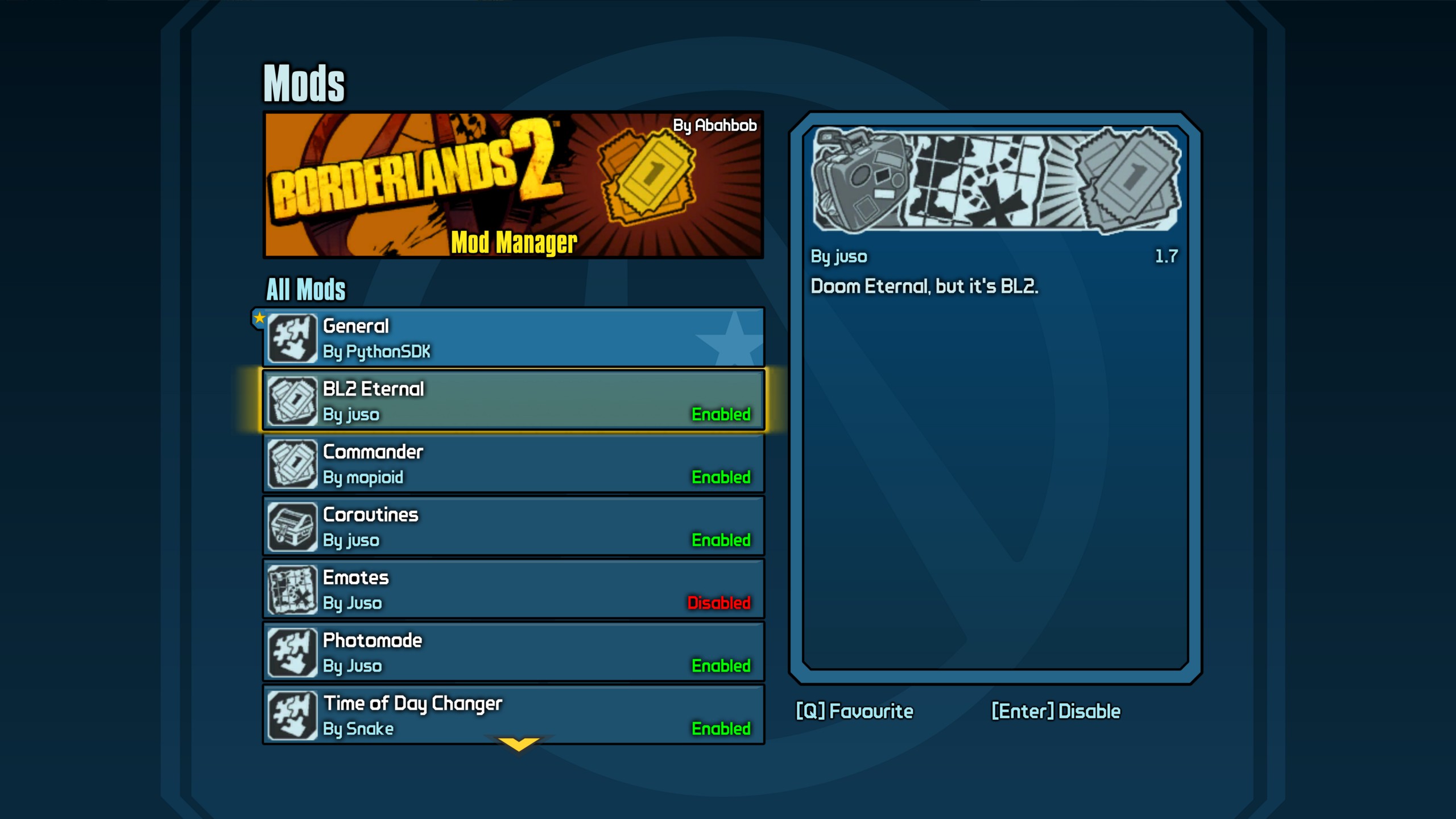 BL2 Mods Enabling/Disabling