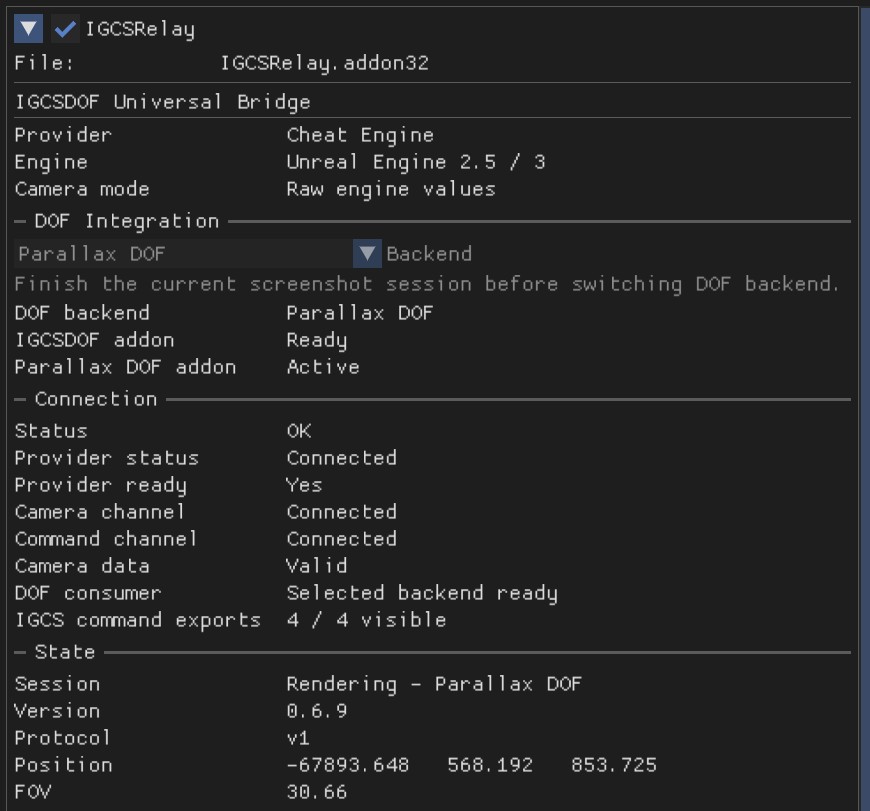 IGCS Relay DOF backend selection