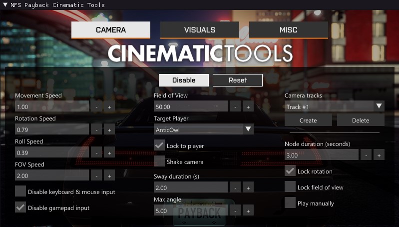 NFS Payback Camera Tools GUI